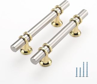 10 Pack Brushed Nickel Cabinet Pulls, Barrel Cabinet Handles Gold Kitchen Hardware Pulls, 3 inch Hole to Hole Center