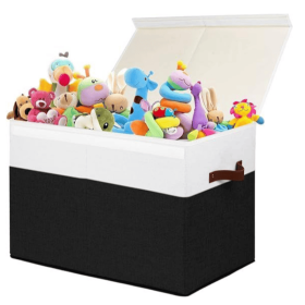 Large Toy Storage Box with Lid, Sturdy Toys Storage Chest Bin Organizer Basket with Dividers for Kids, Boys, Girls, Nursery, Closet, Bedroom