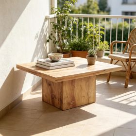 Square Coffee Table Light Brown Center Table with 1.6" Thick Tabletop for Living Room Decorative Modern Simple Style