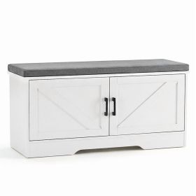 39 Inch Shoe Storage Bench, Shoe Organizer Cabinet with Padded Seat Cushion, 4 Doors, Adjustable Shelf for Entryway, White