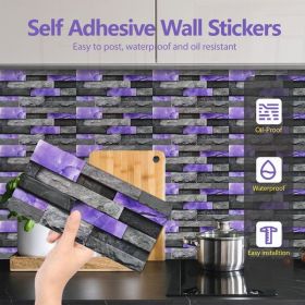 24 Sheets Peel and Stick Backsplash Marble Wall Tiles Waterproof Oilproof Purple Glossy Imitation Stone brick wall stickers PVC Shower Wall Panel
