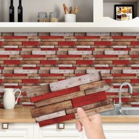 12 Pcs Retro Red Shaped Wood Grain SelfAdhesive Wallpaper PVC Waterproof Oil Proof Detachable Without Leaving Glue Country Style For Kitchen Bath