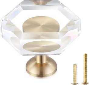 6-Pack Brass Base Crystal Drawer Knobs,Glass Crystal Gold Cabinet Knobs,1-5/16-Inch Hexagon,Kitchen Hardware Pulls, Modern Bathroom Hardware knob