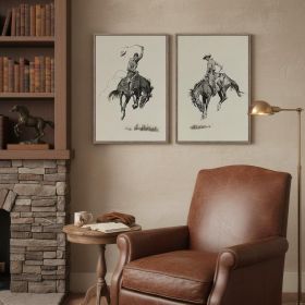 Large Framed Western Cowboy Wall Art Set, 2 Piece Vintage Farmhouse Canvas Prints Paintings