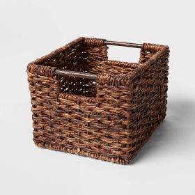 Lacquered Brown Handwoven Abaca Storage Crate, Compatible with 11 Inch Cube Organizer