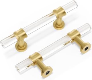 10 Pack 3 Inch Acrylic Cabinet Pulls Gold Drawer Handles Brushed Brass Hardware Zinc Alloy for Dresser Cupboard Kitchen