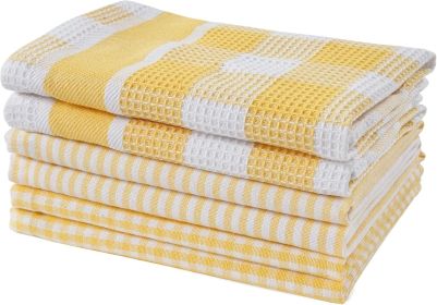 100% Cotton Kitchen Towels - 6 Pack Dish Cloths Quick Drying, Soft Absorbent - Yellow, 12"x12"