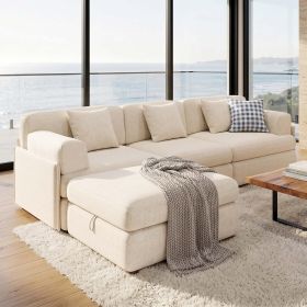 108" Oversized 4 Seater Modular Sofa Couch L-Shaped w/Storage Ottoman Green (Color: Beige)