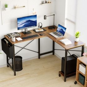 L Shaped Computer Desk - Gaming Corner 50 Inch Office Writing PC Wooden Table with CPU Storage Shelf & Side Bag (Color: Rustic 49Inches)