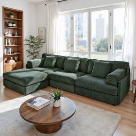 108" Oversized 4 Seater Modular Sofa Couch L-Shaped w/Storage Ottoman Green (Color: Green)
